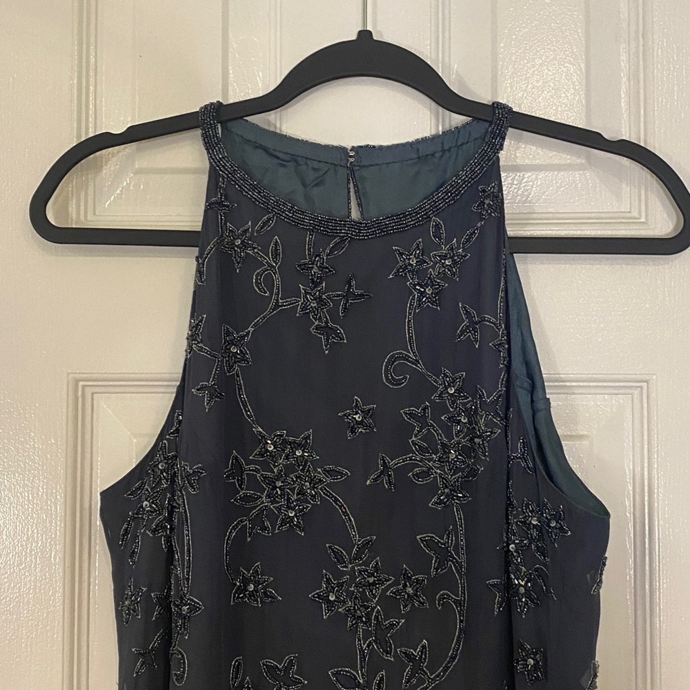 next Navy Beaded Trim Maxi Dress Sz 8